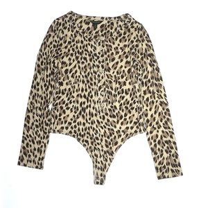 Leopard print animal body suit L long sleeve Henley fall cheetah print mob wife